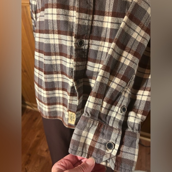 Large Tall JACHS flannel shirt, brown, grey, and cream, button down, warm, cozy - Picture 4 of 7